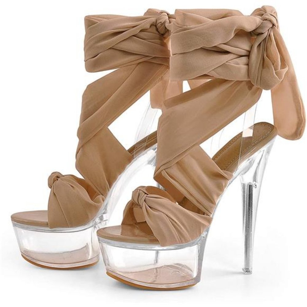 💋RESERVED: MissHeel NUDE CLEAR PLATFORM LACE-UP HEELS!!!